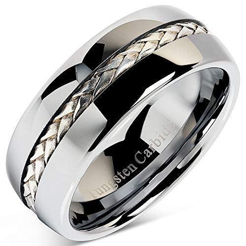 Men's Wedding Band Rings - Silver Inlay Titanium Color - Wedding Rings for Men and Women
