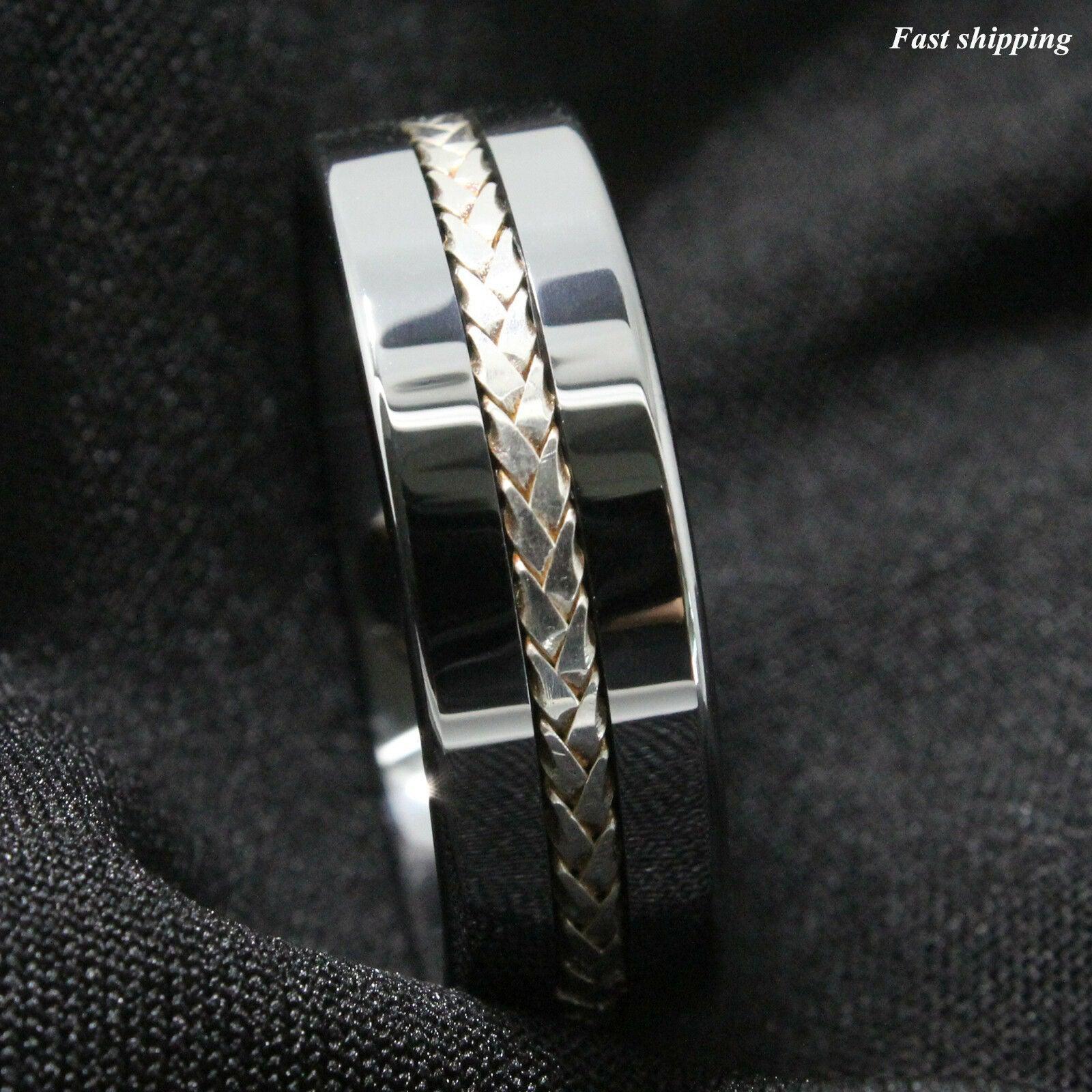 Tungsten Rings for Men Wedding Bands for Him Womens Wedding Bands for Her 8mm Silver Inlay Titanium Color - Jewelry Store by Erik Rayo