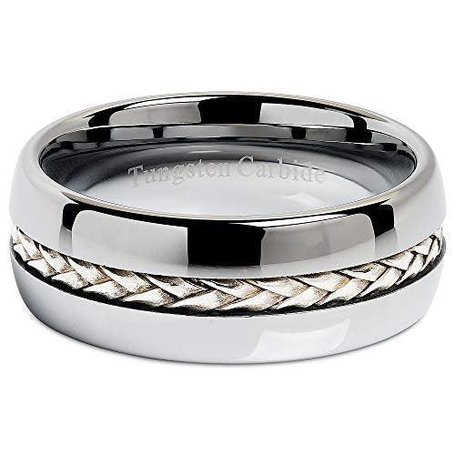 Tungsten Rings for Men Wedding Bands for Him Womens Wedding Bands for Her 8mm Silver Inlay Titanium Color - Jewelry Store by Erik Rayo