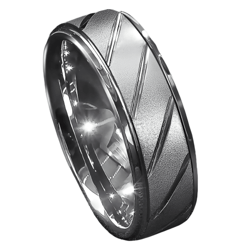 Tungsten Rings for Men Wedding Bands for Him Womens Wedding Bands for Her 8mm Silver Sandblasted Finish Groove - Jewelry Store by Erik Rayo