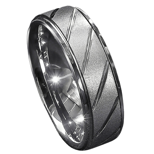 Men's Wedding Band Ring - Silver Sandblasted Finish with Groove - Men's and Women's Wedding Rings - Jewelry Store by Erik Rayo