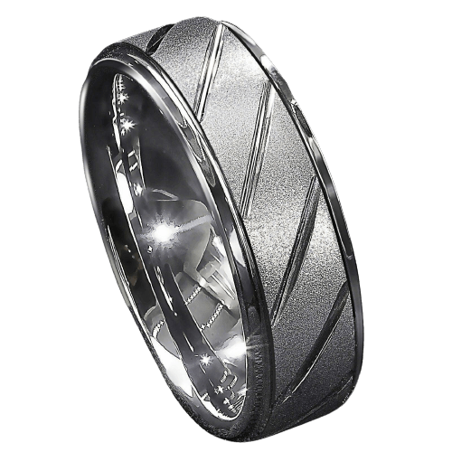 Men's Wedding Band Ring - Silver Sandblasted Finish with Groove - Men's and Women's Wedding Rings