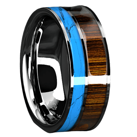 Tungsten Rings for Men Wedding Bands for Him Womens Wedding Bands for Her 8mm Silver Turquoise & Koa Wood Wedding Band Jewelry - Jewelry Store by Erik Rayo