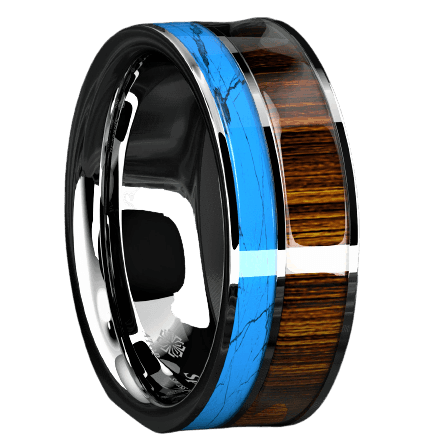 Men's Silver Turquoise & Koa Wood Wedding Band Ring - Men's Wedding Rings - Women's Wedding Rings - Jewelry Store by Erik Rayo