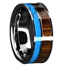 Load image into Gallery viewer, Men&#39;s Silver Turquoise &amp; Koa Wood Wedding Band Ring - Men&#39;s Wedding Rings - Women&#39;s Wedding Rings
