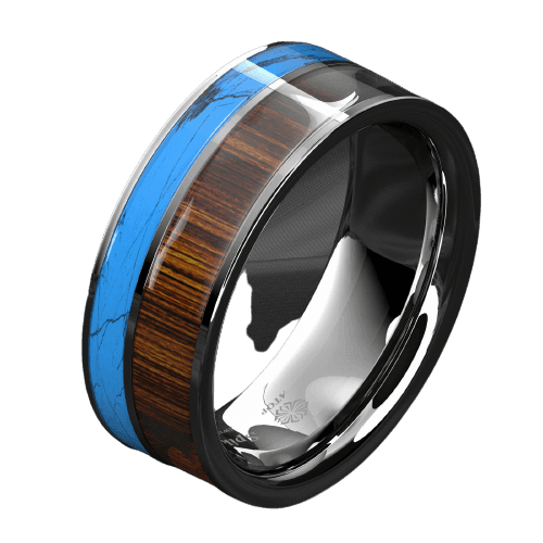 Tungsten Rings for Men Wedding Bands for Him Womens Wedding Bands for Her 8mm Silver Turquoise & Koa Wood Wedding Band Jewelry - Jewelry Store by Erik Rayo