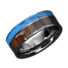 Load image into Gallery viewer, Tungsten Rings for Men Wedding Bands for Him Womens Wedding Bands for Her 8mm Silver Turquoise &amp; Koa Wood Wedding Band Jewelry - Jewelry Store by Erik Rayo
