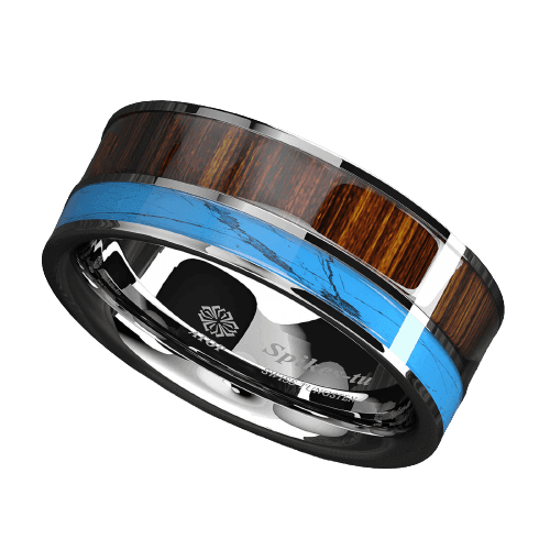 Tungsten Rings for Men Wedding Bands for Him Womens Wedding Bands for Her 8mm Silver Turquoise & Koa Wood Wedding Band Jewelry - Jewelry Store by Erik Rayo