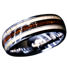 Load image into Gallery viewer, Tungsten Rings for Men Wedding Bands for Him Womens Wedding Bands for Her 8mm Silver With Antler Koa Wood - Jewelry Store by Erik Rayo
