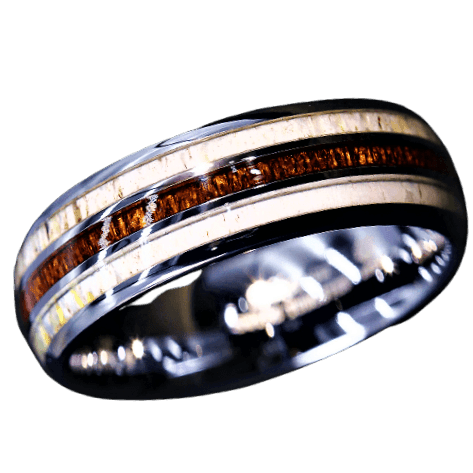 Men's Wedding Band Rings - Silver with Antler and Koa Wood - Wedding Rings for Men and Women - Jewelry Store by Erik Rayo