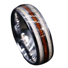 Load image into Gallery viewer, Tungsten Rings for Men Wedding Bands for Him Womens Wedding Bands for Her 8mm Silver With Antler Koa Wood - Jewelry Store by Erik Rayo
