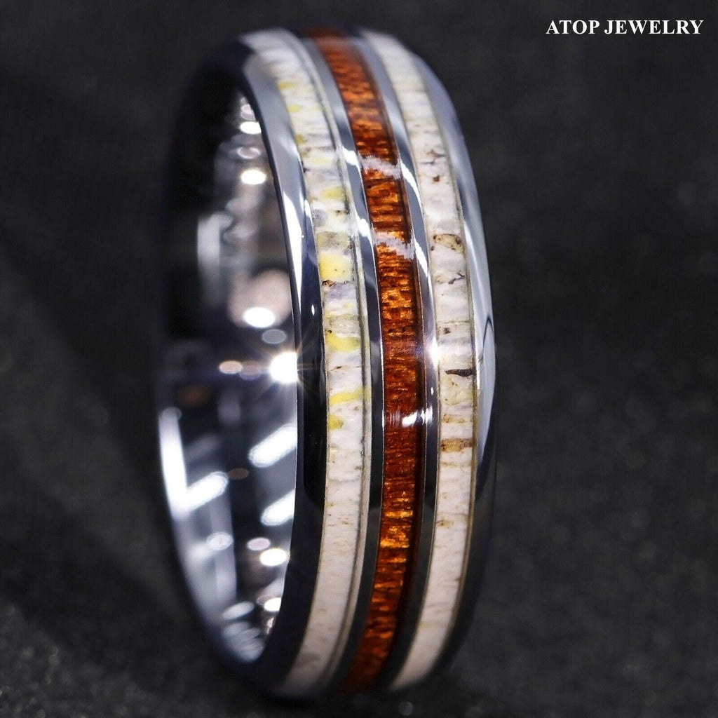 Men's Wedding Band Rings - Silver with Antler and Koa Wood - Wedding Rings for Men and Women - Jewelry Store by Erik Rayo