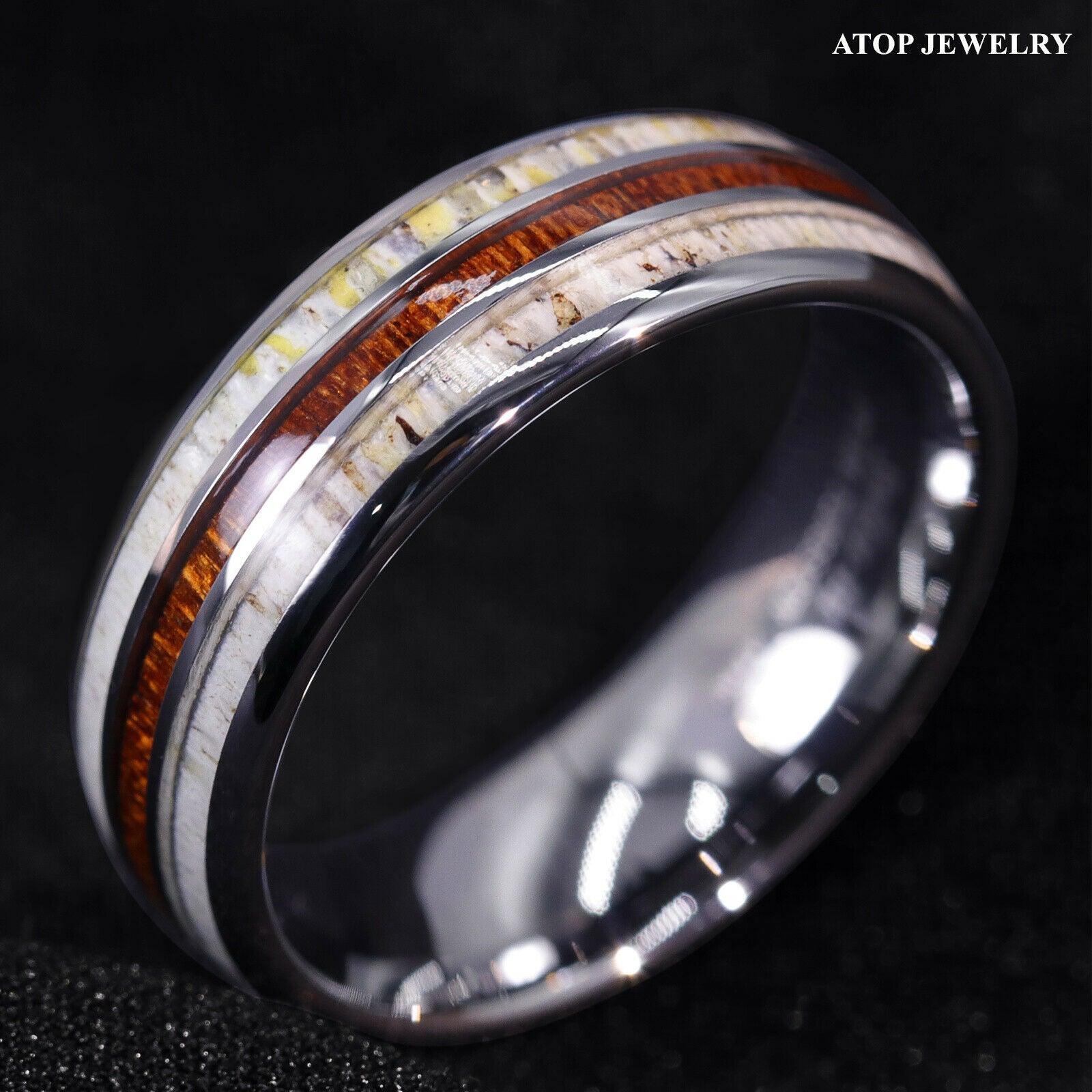 Men's Wedding Band Rings - Silver with Antler and Koa Wood - Wedding Rings for Men and Women - Jewelry Store by Erik Rayo