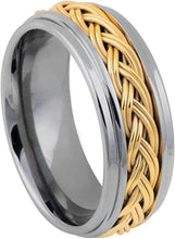 Load image into Gallery viewer, Men&#39;s Wedding Band Rings - High Polished Step Edge with Yellow Gold for Men and Women
