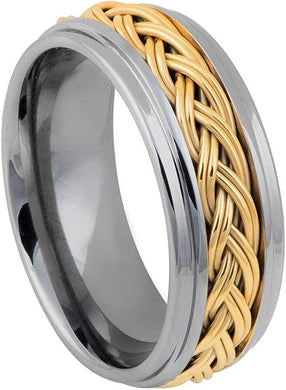 Men's Wedding Band Rings - High Polished Step Edge with Yellow Gold for Men and Women