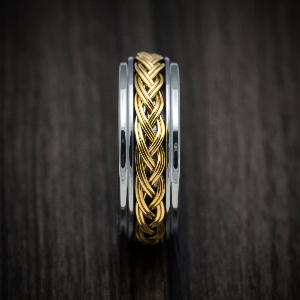Tungsten Rings for Men Wedding Bands for Him Womens Wedding Bands for Her 8mm Step Edge High Polished with Yellow Gold - Jewelry Store by Erik Rayo