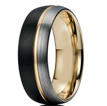 Load image into Gallery viewer, Tungsten Rings for Men Wedding Bands for Him Womens Wedding Bands for Her 8mm Three Tone Tone Thin Side Rose Gold Brushed - Jewelry Store by Erik Rayo
