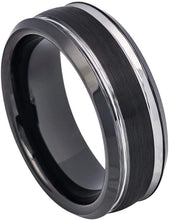 Load image into Gallery viewer, Men&#39;s Wedding Band Rings - Two-Tone Black IP Brushed Center Steel - Wedding Rings for Men and Women
