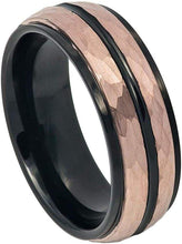 Load image into Gallery viewer, Men&#39;s Two-Tone Black and Rose Gold IP Wedding Band Ring - Men&#39;s Wedding Rings - Women&#39;s Wedding Rings
