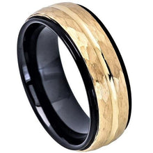 Load image into Gallery viewer, Men&#39;s Two-Tone Black and Yellow Gold IP Wedding Band Ring with Middle Groove Line
