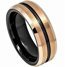 Load image into Gallery viewer, Tungsten Rings for Men Wedding Bands for Him Womens Wedding Bands for Her 8mm Two-tone Black With Brushed Rose Gold - Jewelry Store by Erik Rayo
