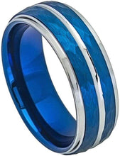 Load image into Gallery viewer, Men&#39;s Two-Tone Blue IP Plated Hammered Finish Wedding Band Ring - Women&#39;s &amp; Men&#39;s Wedding Rings
