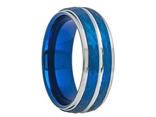 Load image into Gallery viewer, Mens Wedding Band Rings for Men Wedding Rings for Womens / Mens Rings Two-Tone Blue IP Plated Hammered Finish - Jewelry Store by Erik Rayo
