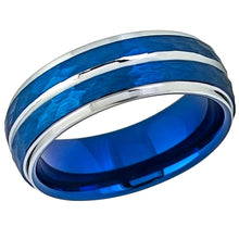 Load image into Gallery viewer, Mens Wedding Band Rings for Men Wedding Rings for Womens / Mens Rings Two-Tone Blue IP Plated Hammered Finish - Jewelry Store by Erik Rayo
