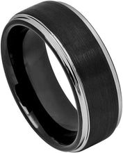 Load image into Gallery viewer, Men&#39;s Wedding Band Rings - Two Tone Brushed Center with Black IP - Wedding Rings for Men and Women
