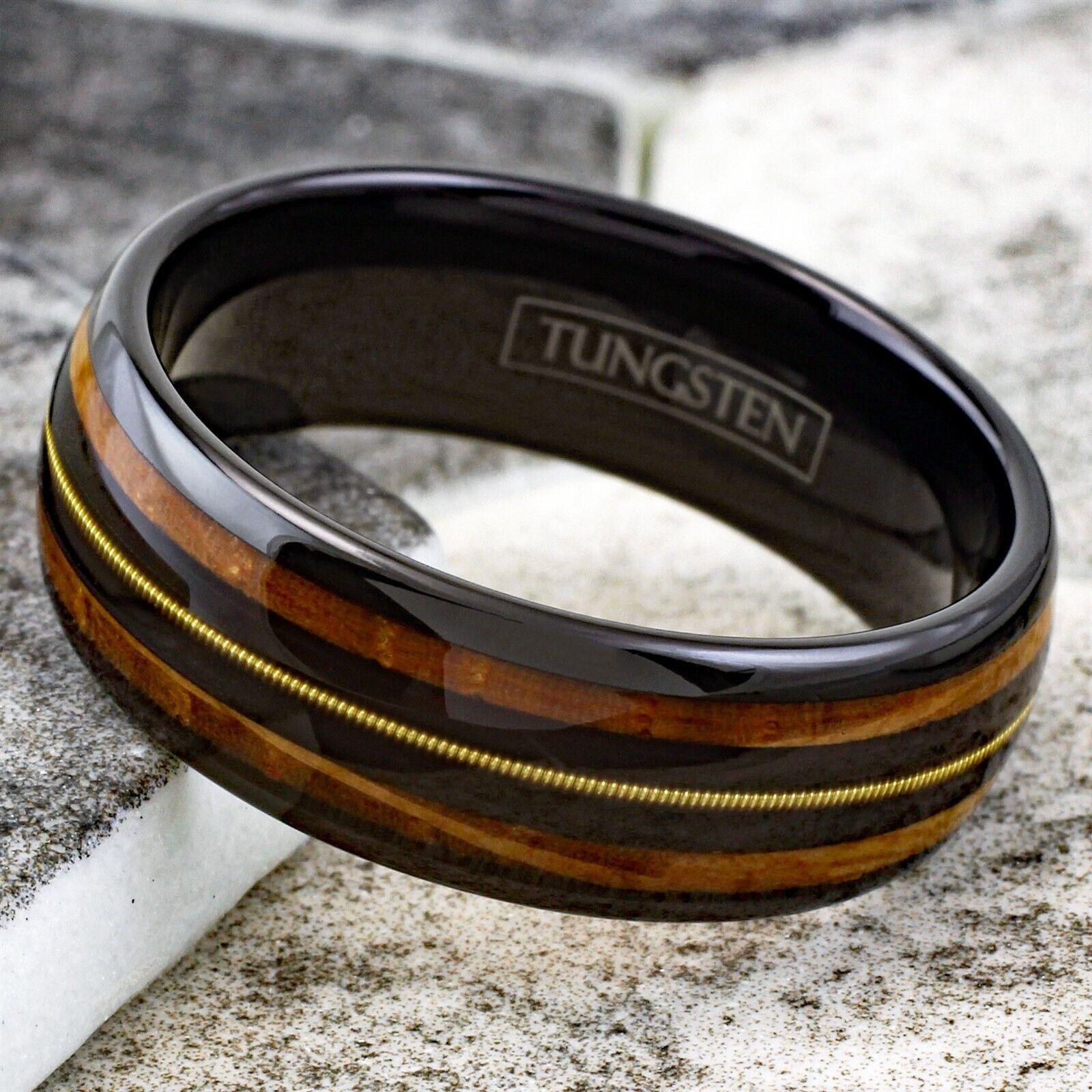 Men's Wedding Band - Whiskey Barrel Wood & Guitar String Inlay - Unique Rings for Men & Women - Jewelry Store by Erik Rayo
