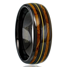 Load image into Gallery viewer, Men&#39;s Wedding Band - Whiskey Barrel Wood &amp; Guitar String Inlay - Unique Rings for Men &amp; Women
