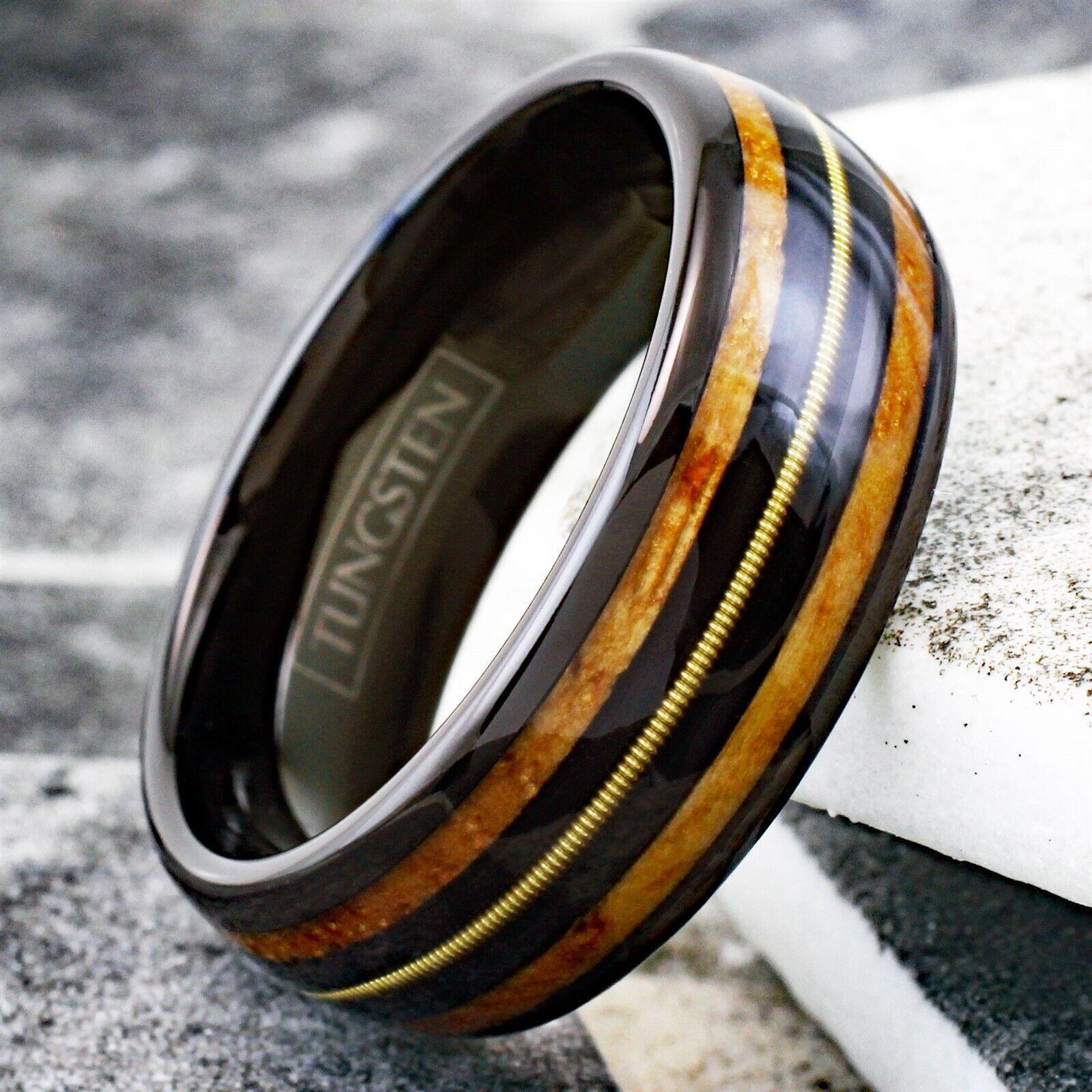 Men's Wedding Band - Whiskey Barrel Wood & Guitar String Inlay - Unique Rings for Men & Women - Jewelry Store by Erik Rayo