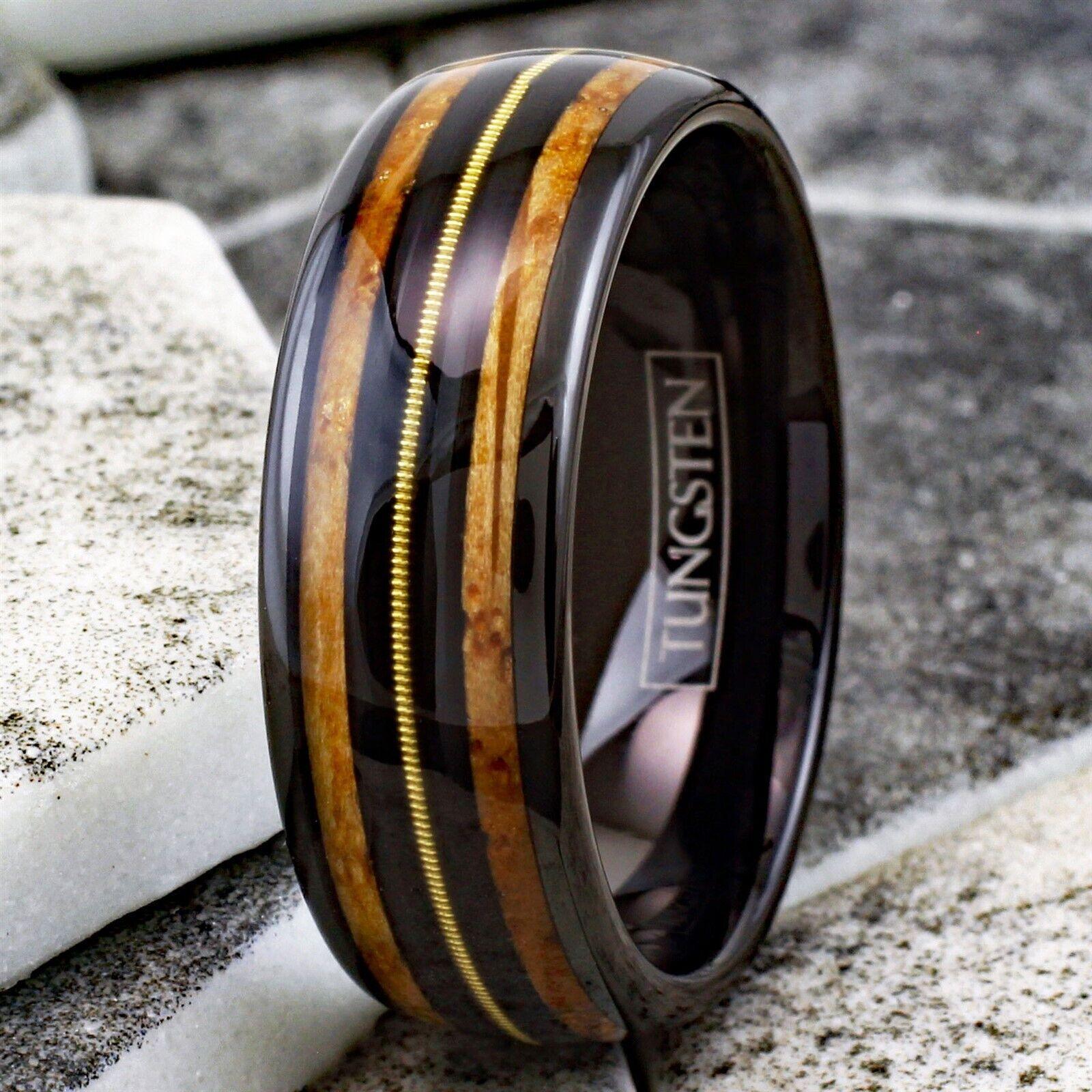 Men's Wedding Band - Whiskey Barrel Wood & Guitar String Inlay - Unique Rings for Men & Women - Jewelry Store by Erik Rayo