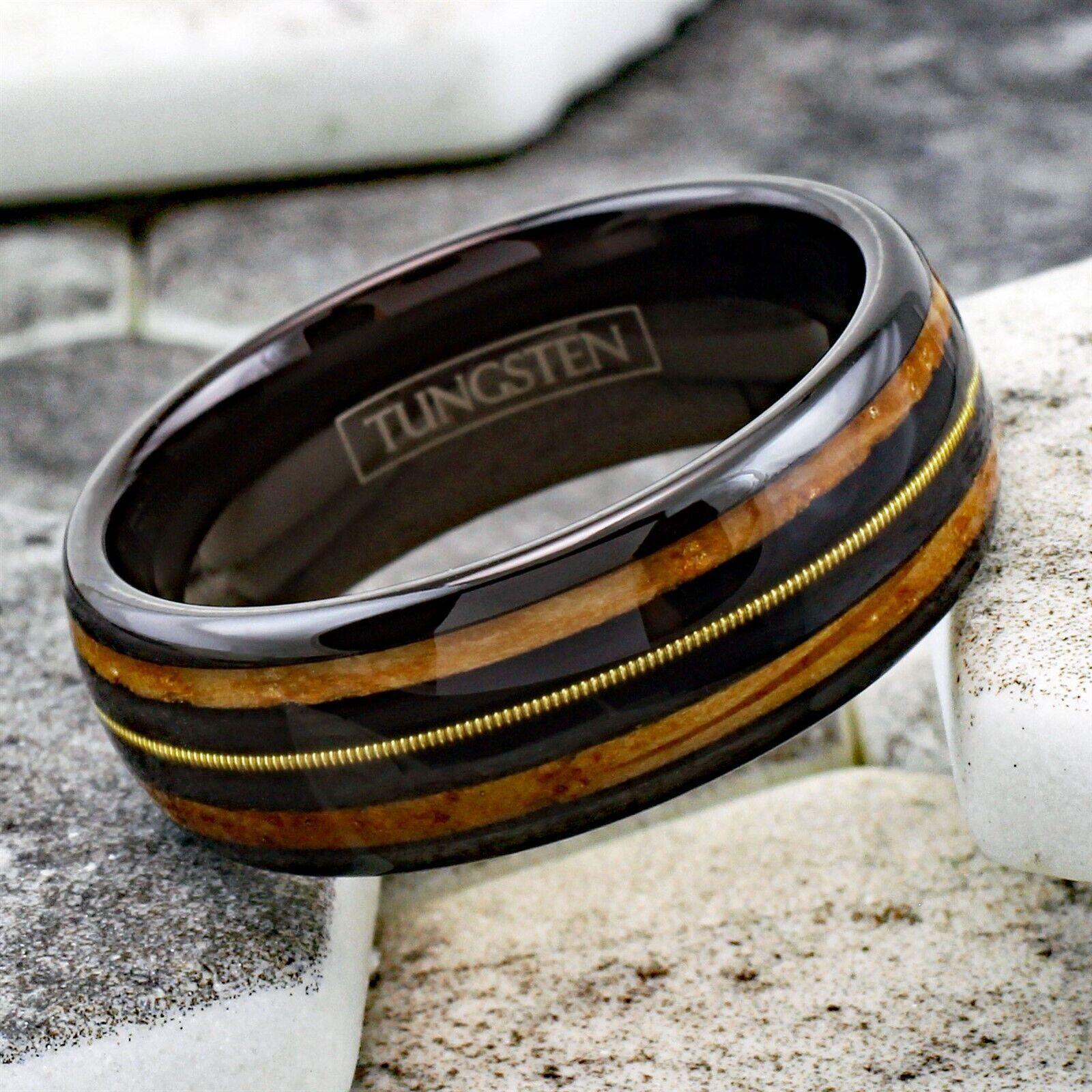 Men's Wedding Band - Whiskey Barrel Wood & Guitar String Inlay - Unique Rings for Men & Women - Jewelry Store by Erik Rayo