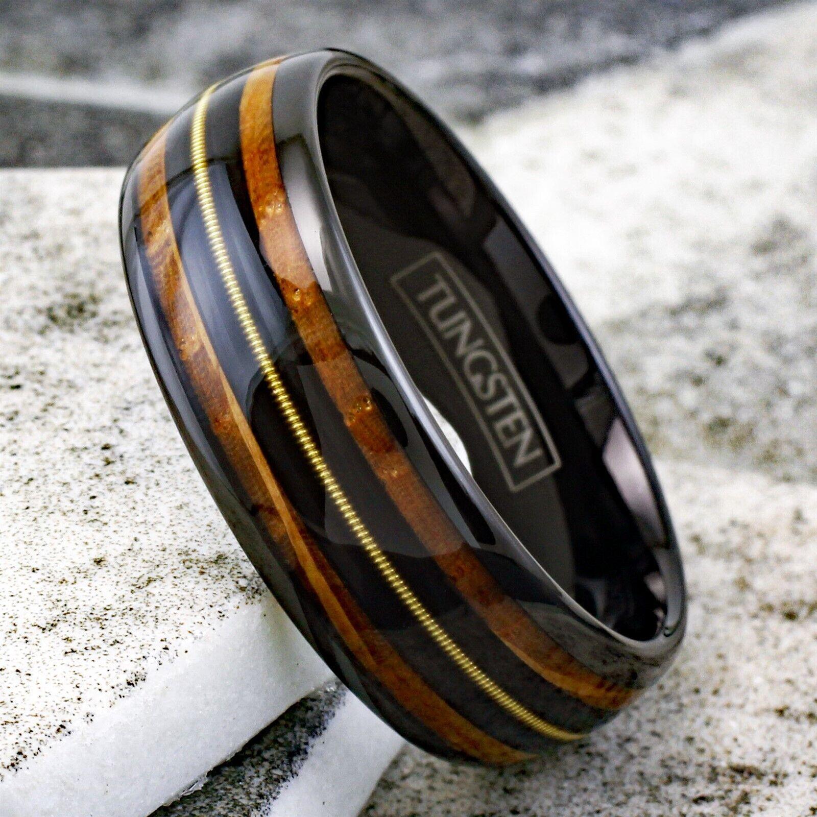 Men's Wedding Band - Whiskey Barrel Wood & Guitar String Inlay - Unique Rings for Men & Women - Jewelry Store by Erik Rayo