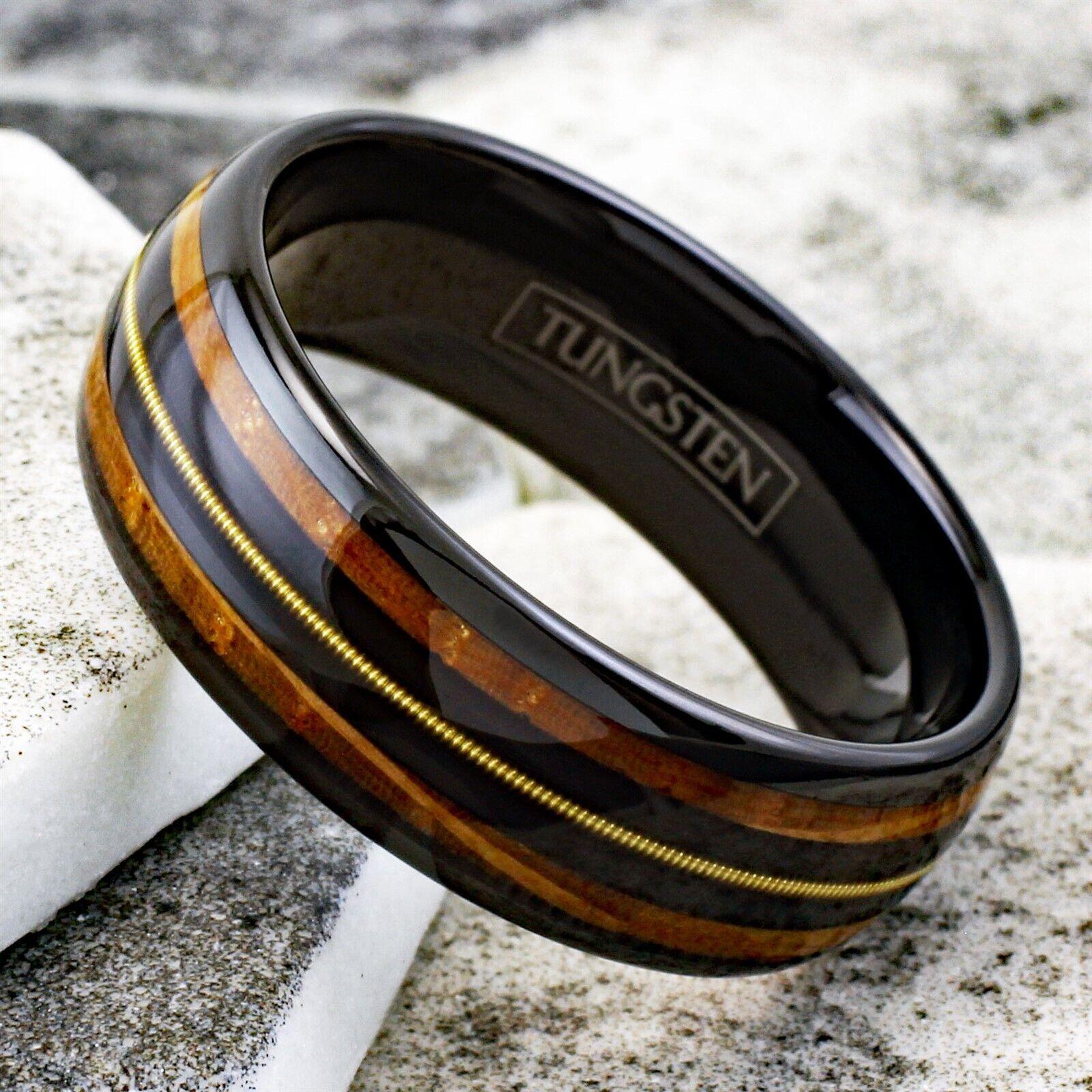 Men's Wedding Band - Whiskey Barrel Wood & Guitar String Inlay - Unique Rings for Men & Women - Jewelry Store by Erik Rayo