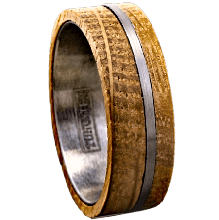 Men's Wedding Band Rings with Whiskey Barrel Wood and Brushed Stripe - Perfect for Weddings and Special Occasions - Jewelry Store by Erik Rayo