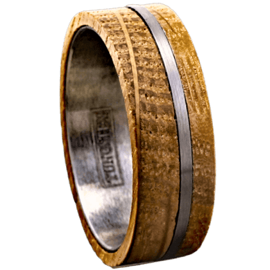 Men's Wedding Band Rings with Whiskey Barrel Wood and Brushed Stripe - Perfect for Weddings and Special Occasions