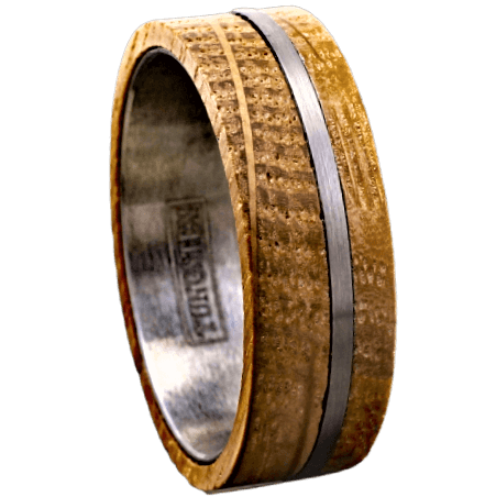 Men's Wedding Band Rings with Whiskey Barrel Wood and Brushed Stripe - Perfect for Weddings and Special Occasions