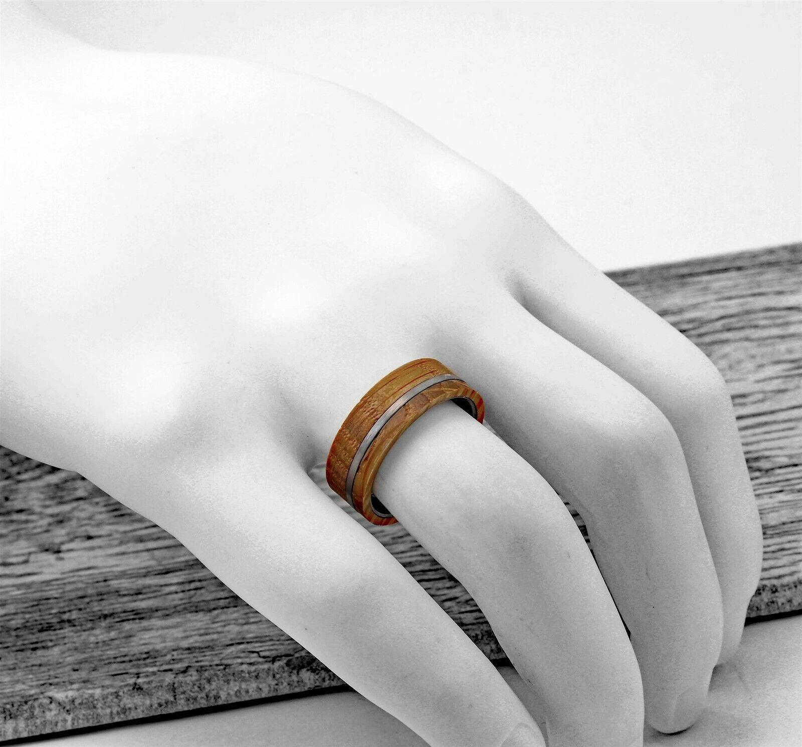 Men's Wedding Band Rings with Whiskey Barrel Wood and Brushed Stripe - Perfect for Weddings and Special Occasions - Jewelry Store by Erik Rayo