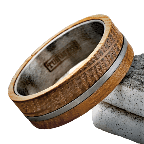 Engagement Rings for Women Mens Wedding Bands for Him and Her Promise / Bridal Mens Womens Rings With Whiskey Barrel Wood Brushed Stripe - Jewelry Store by Erik Rayo