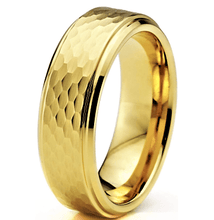 Load image into Gallery viewer, Men&#39;s Yellow Gold Hammered Brushed Wedding Band Ring - Unisex Wedding Ring
