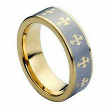 Load image into Gallery viewer, Men&#39;s Wedding Band Rings - Yellow Gold Tone IP Crosses - Wedding Rings for Men and Women
