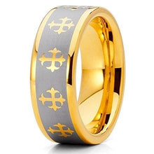 Load image into Gallery viewer, Mens Wedding Band Rings for Men Wedding Rings for Womens / Mens Rings Yellow Gold Tone IP Crosses - Jewelry Store by Erik Rayo
