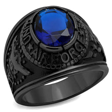 Load image into Gallery viewer, US Air Force Ring for Men and Women Unisex 316L Stainless Steel Military Patriotic Ring in Black with Blue Stone Sapphire - Jewelry Store by Erik Rayo
