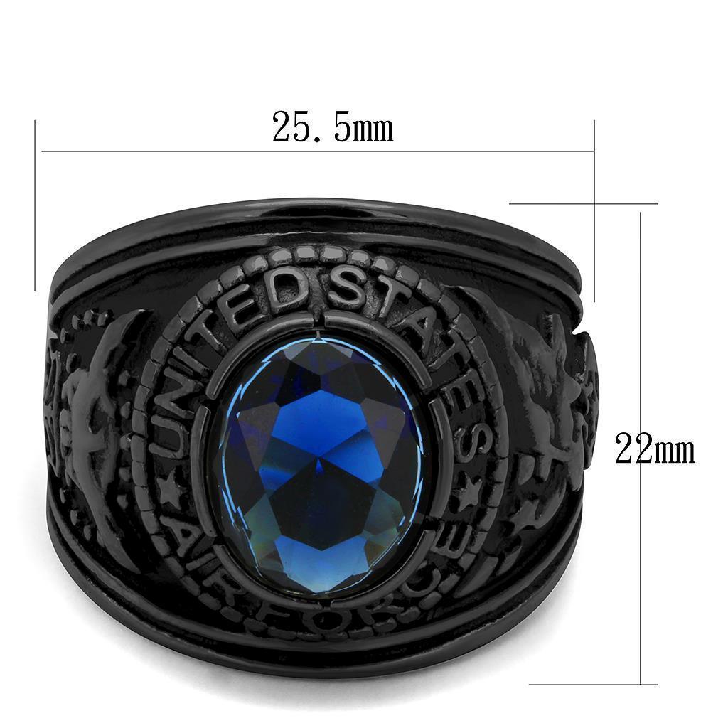 Black Air Force Ring for Men and Women Unisex 316L Stainless Steel Military Class Ring with Blue Sapphire Stone - Jewelry Store by Erik Rayo