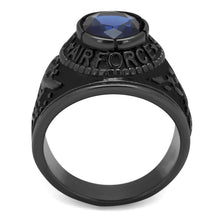 Load image into Gallery viewer, US Air Force Ring for Men and Women Unisex 316L Stainless Steel Military Patriotic Ring in Black with Blue Stone Sapphire - Jewelry Store by Erik Rayo
