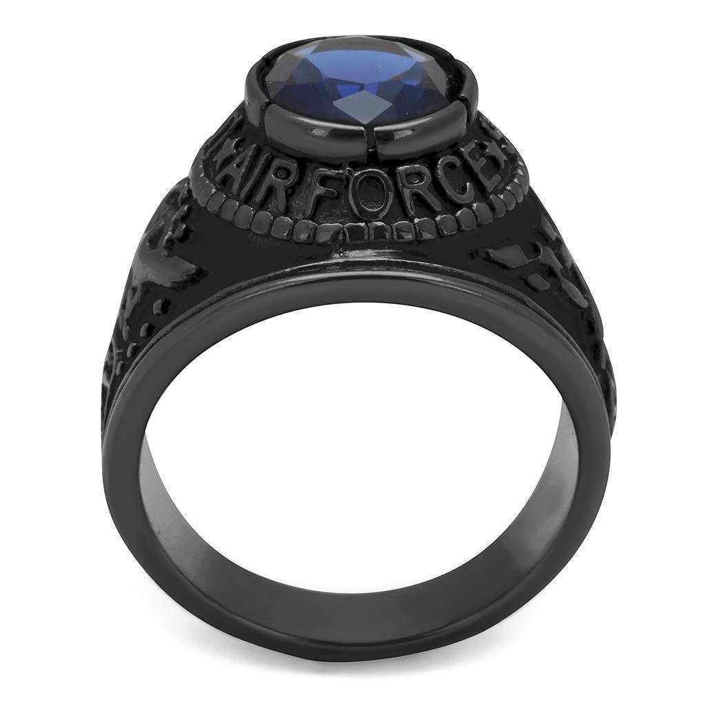 Black Air Force Ring for Men and Women Unisex 316L Stainless Steel Military Class Ring with Blue Sapphire Stone - Jewelry Store by Erik Rayo