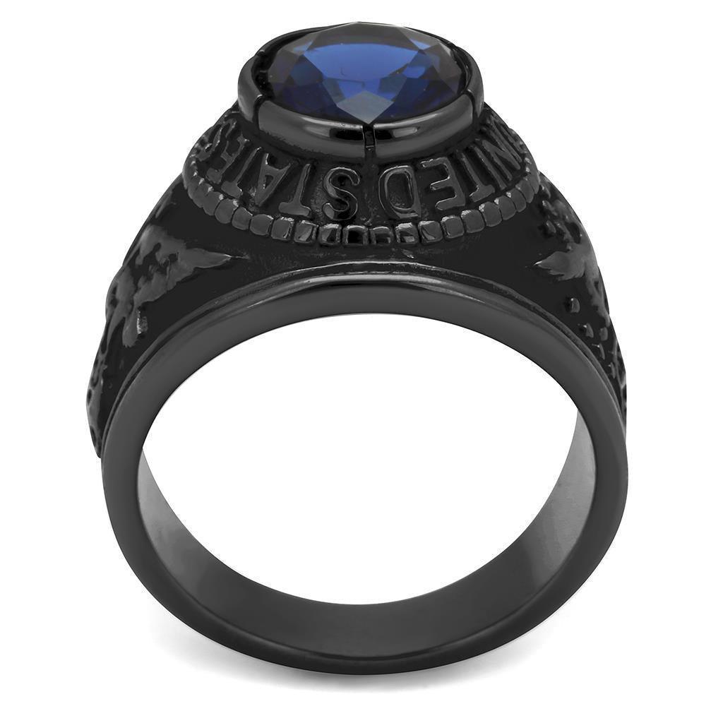Black Air Force Ring for Men and Women Unisex 316L Stainless Steel Military Class Ring with Blue Sapphire Stone - Jewelry Store by Erik Rayo