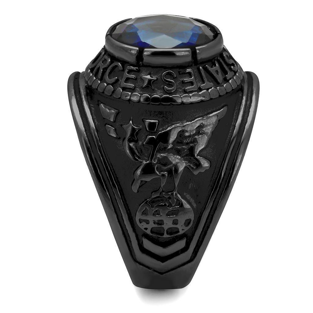 Black Air Force Ring for Men and Women Unisex 316L Stainless Steel Military Class Ring with Blue Sapphire Stone - Jewelry Store by Erik Rayo